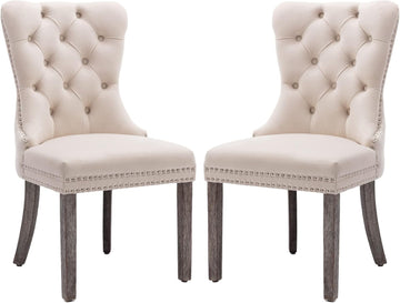 Velvet Dining Chairs Set of 2, Upholstered High-end Tufted Dining Room Chair with Nailhead Back Ring Pull Trim