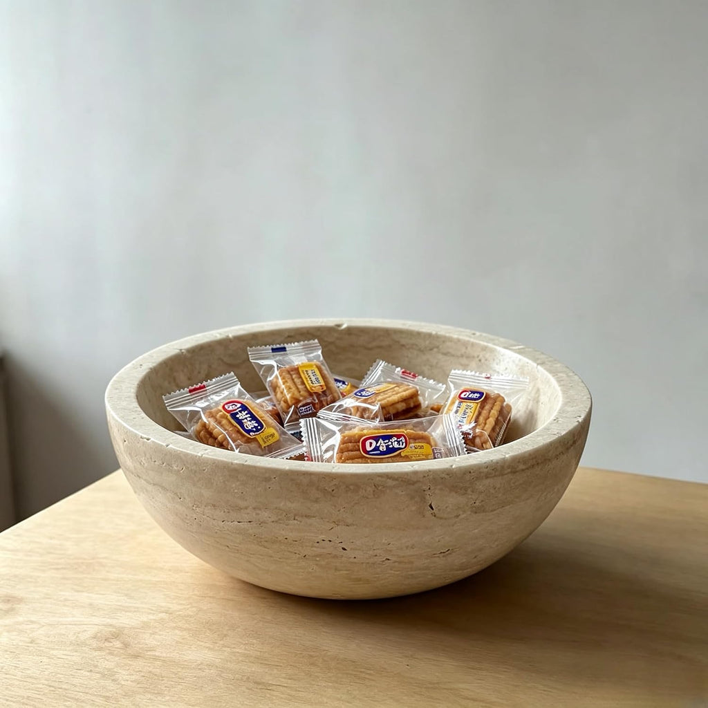 Travertine Bowl, 6" Natural Stone Decorative Bowls Table, Catchall Tray for Keys & Jewelry, Fruit Bowls Counter
