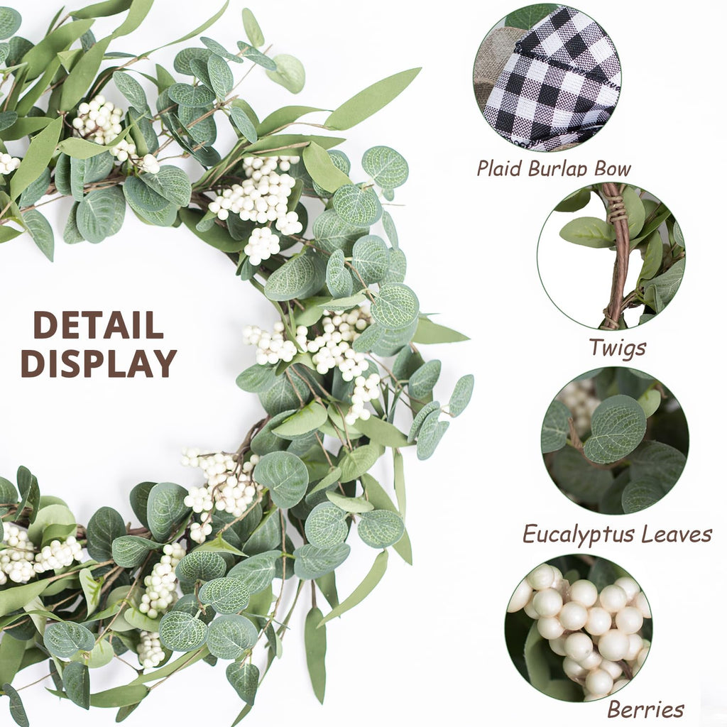 Artificial Eucalyptus Wreath for Front Door 20" Green Leaf Wreath