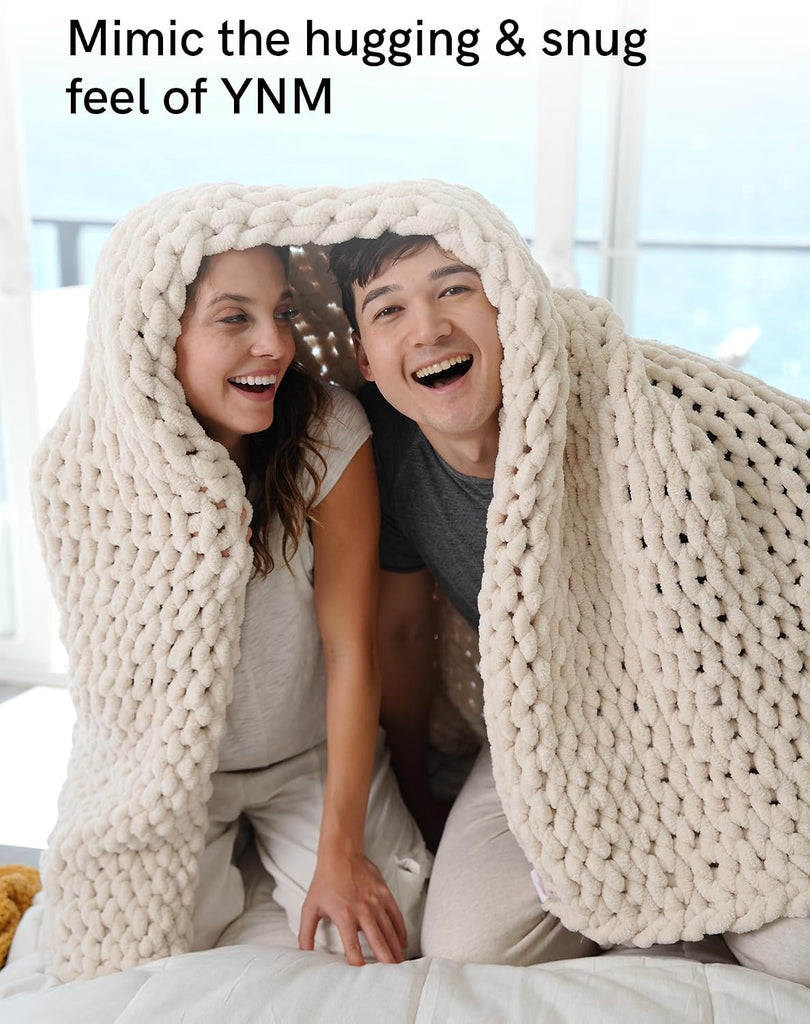 Chunky Throw Blanket, Hand Knitted with Chenille Yarn, Skin Friendly, Ventilated and Breathable, Machine Washable