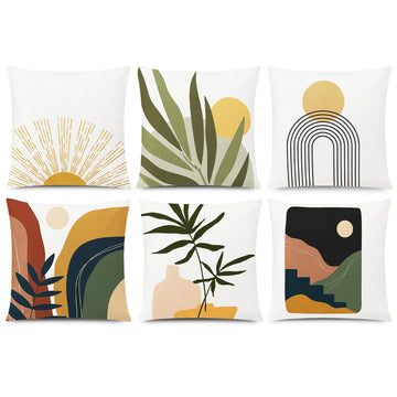 Abstract Boho Pillow Covers 18x18 Set of 6, Rustic Sunset Leaves Throw Pillow Cover, Minimalist Modern Pillow Case for