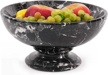 Marble Fruit Bowl Counter 10" Inches Black Decorative Bowl Table, Ideal Key Holder, Candy Dish and Marble Pedestal
