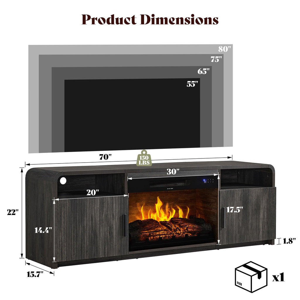 70" Fluted TV Stand with 30" Electric Fireplace