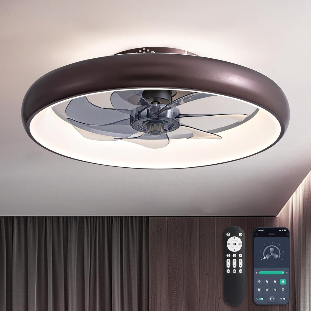 Ceiling Fan with Lights and Remote, 20'' Low Profile Flush Mount, 6 Wind Speeds, Modern Dimmable LED, Smart for Bedroom, Kids Room A101-B0CW1H2RT6