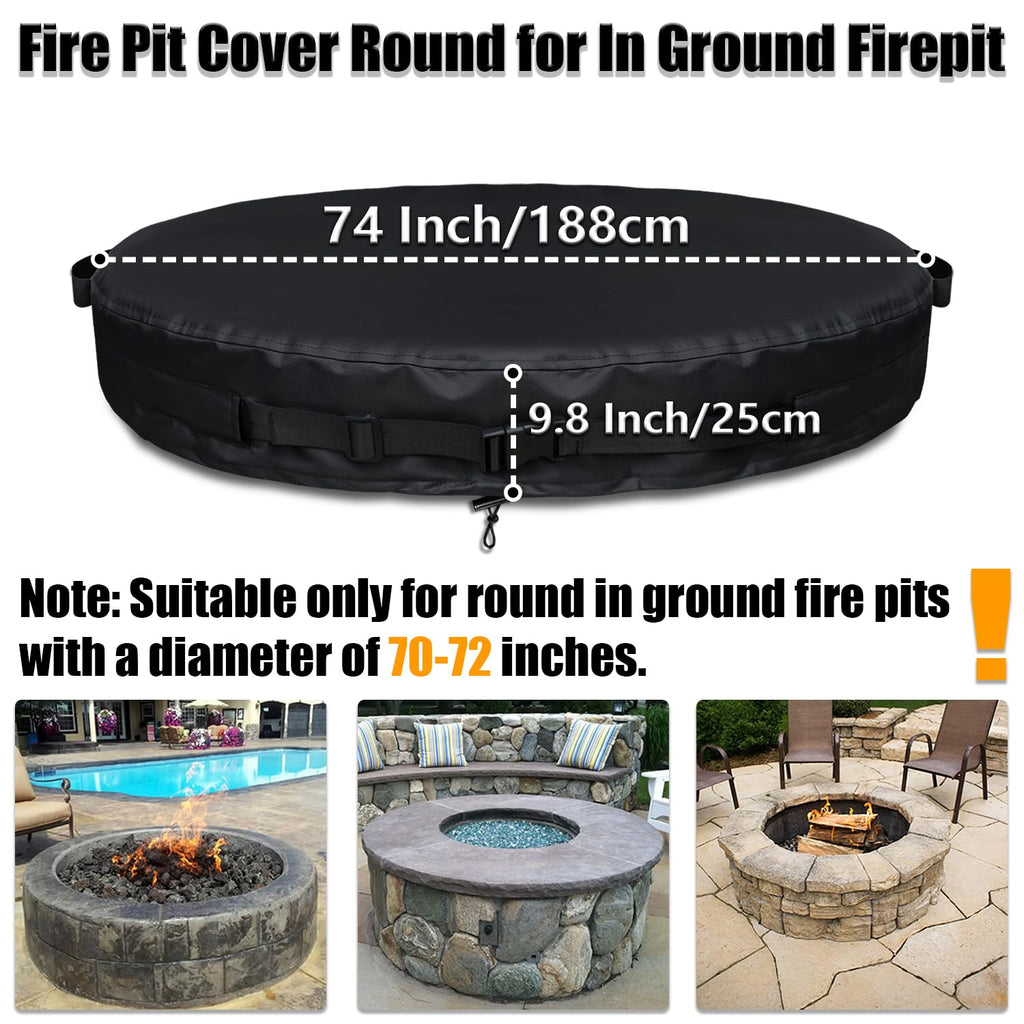 Round Fire Pit Cover for In-Ground Fire Pit 70-74 Inch