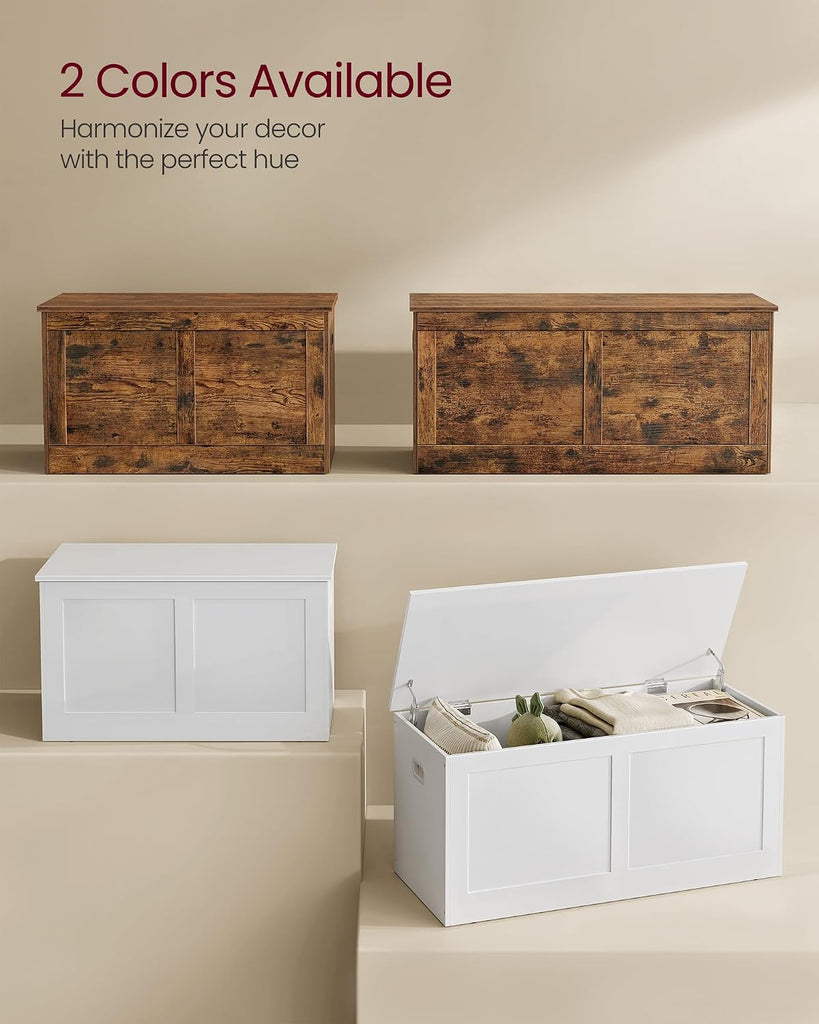 Storage Chest, Storage Trunk with 2 Safety Hinges, Storage Bench, Shoe Bench, Farmhouse Style, 15.7 x 39.4 x 18.3