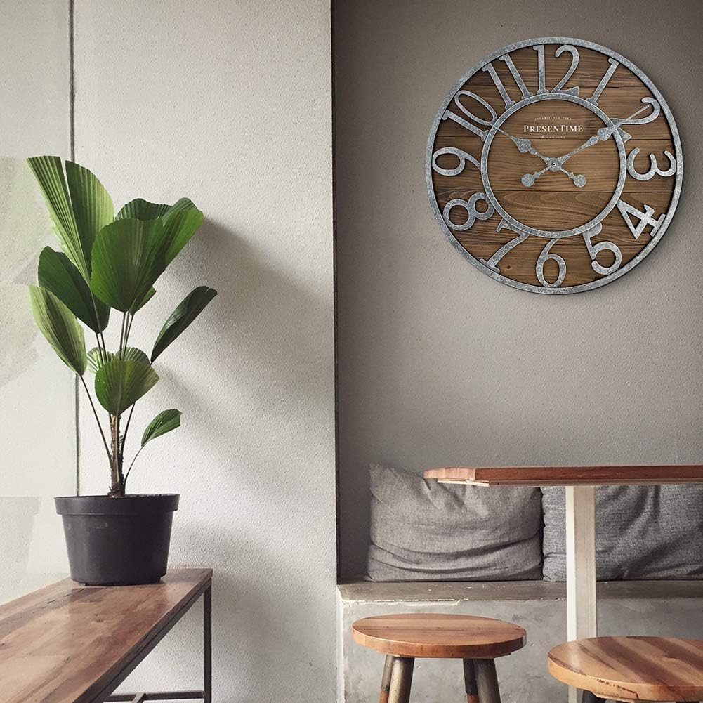 Presentime & Co Vintage Farmhouse Series, Galvanized Rustic Barnwood Clock, 19.5 inch