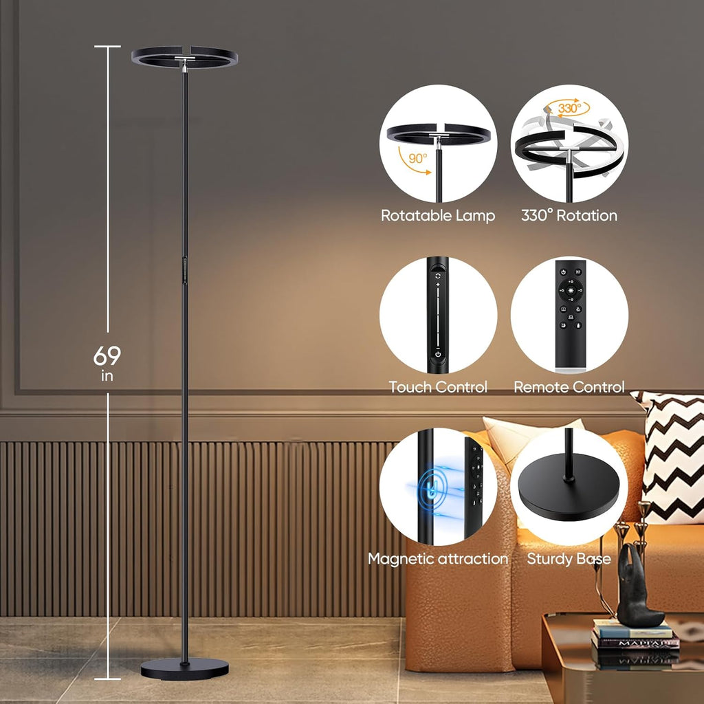 LED Floor Lamp - Rotatable Standing Lamp with Touch & Remote Control, 3000-6000K, 22W Modern Floor Reading Light