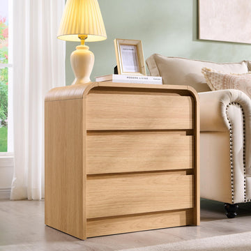 25" Tall Modern Nightstand with Charging Station, 23.6'' Wide Wood Bedside Table w/3 Storage Drawers, Small Dresser