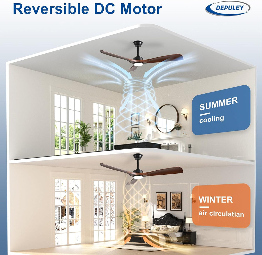 52-Inch Ceiling Fan with Light: Walnut 3 Blade Outdoor Fans for Patios - Dimmable Indoor Fan with Remote APP Control Ultra Quiet DC Motor Reversible 6 Speed Timer