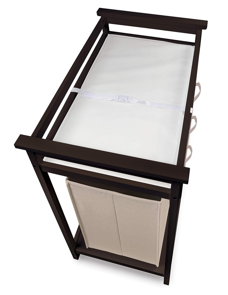 Modern Baby Changing Table - Diaper Changing Station with Laundry Hamper, 3 Storage Drawers, Changing Pad, and Safety