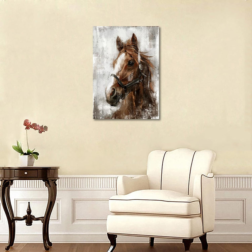 Horse Canvas Wall Art Horse Portrait Pictures Wall Decor Farmhouse Brown Canvas Painting Rustic Canvas Prints Artwork