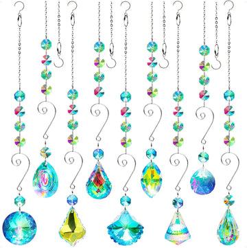 9 Pieces Sun Catchers Indoor Window Suncatcher Crystals Prisms with Chain Pendant Colorful Hanging Ornaments for