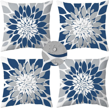 Pack of 4 Outdoor Waterproof Pillow Covers 18x18 Decorative Outdoor Throw Pillows Garden Square Cases, Couch, Tent