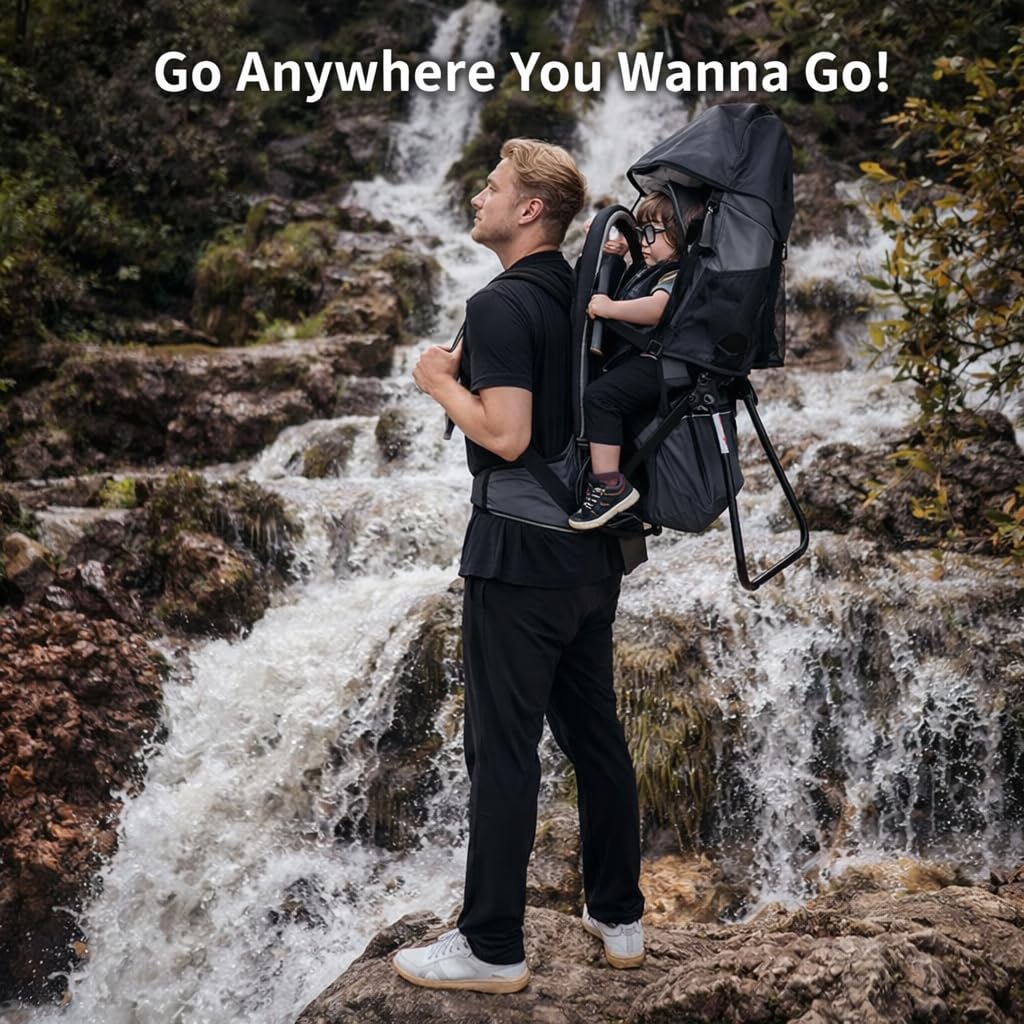 Carrier Backpack with Foldable Frame, Toddler Hiking Backpack with Adjustable Comfort Seat, Sun & Rain Canopy