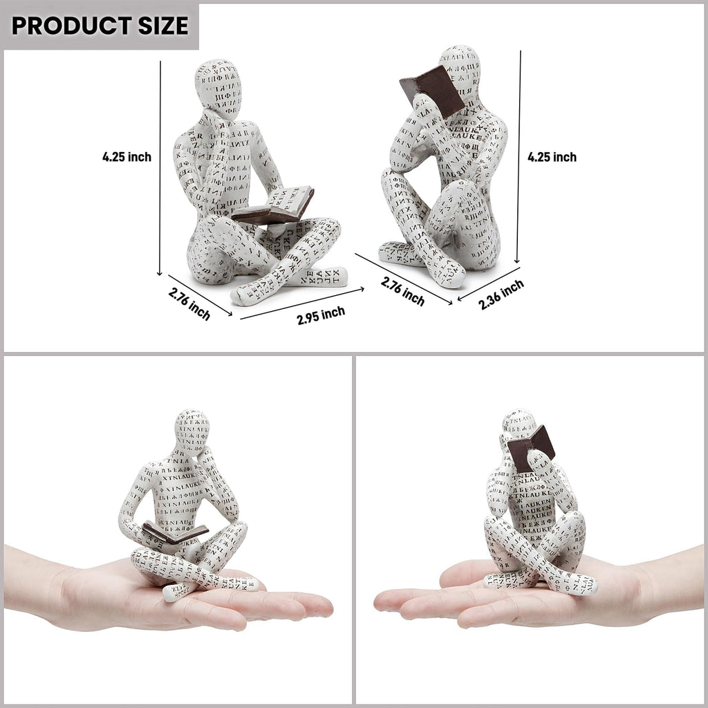 Abstract Art Pulp Reading Thinker Sculpture Bookshelf Decor, White, Set of 2