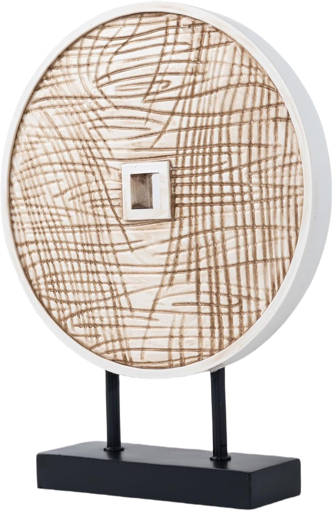 Unique Round Coin Sculpture Decorative Objects for Shelf Home Decor Accents, Modern Abstract Tabletop Decor Items