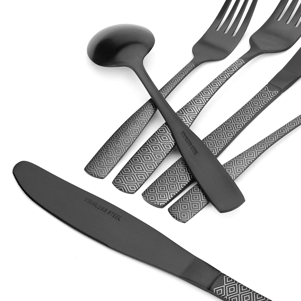 Matte Black Silverware Set, 20-Piece Stainless Steel Flatware Cutlery Set, Satin Finish Tableware Set Service for 4