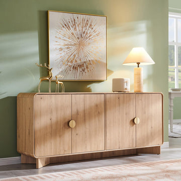Modern Buffet Cabinet with Storage, 70" Large Sideboard Buffet Storage Cabinet with 4 Doors and Adjustable Shleves