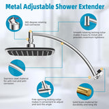 Rain Shower Head with 12" Shower Head Extension Arm, 10" High Pressure Boosting Rainfall/Fixed Showerhead