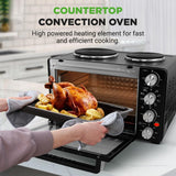2-in-1 Convection Oven & Cooker - 30 Quart, 1500W Multi-Function Kitchen Oven with Dual Hot Plates, 7 Cooking Modes
