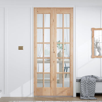 Bifold Closet Door,for 32in x 80in (Double 16x80) Opening,French Glass Barn Doors with 2.66FT Concea