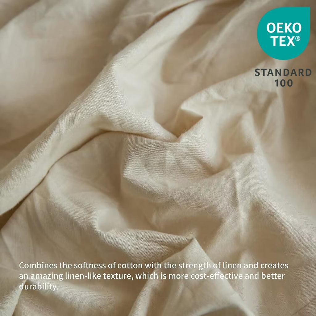 French Linen Bed Skirt with Pleated Frills 18-Inch Tailored Drop Natural Flax Cotton Blend Dust Ruffle Soft Cozy