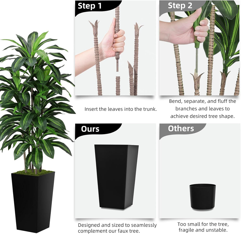 Artificial Plant 5FT Dracaena Fake Tree with Black Tall Planter | Faux Yucca Floor Plant in Pot, Artificial Trees