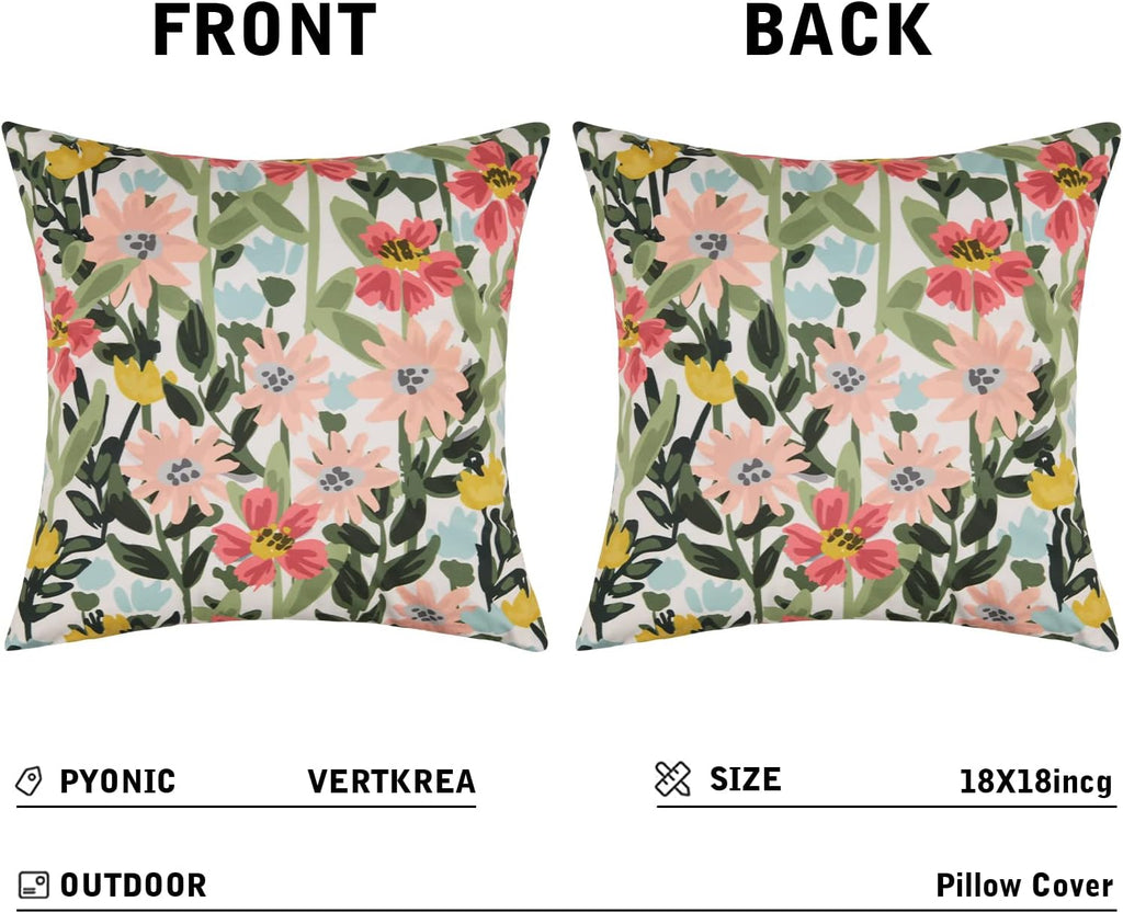 Outdoor Pillows Covers Pack of 2 Spring Summer Floral Waterproof Throw Pillow Covers 18X18 inch Outdoor Pillows