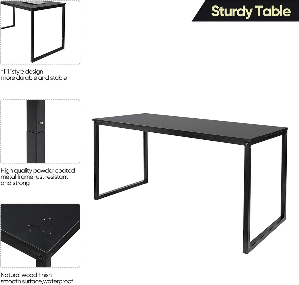Computer Desk,55 Inch Office Desk Gaming Desk Writing Desk, Modern Simple Desk PC Laptop Study Student Table (Black