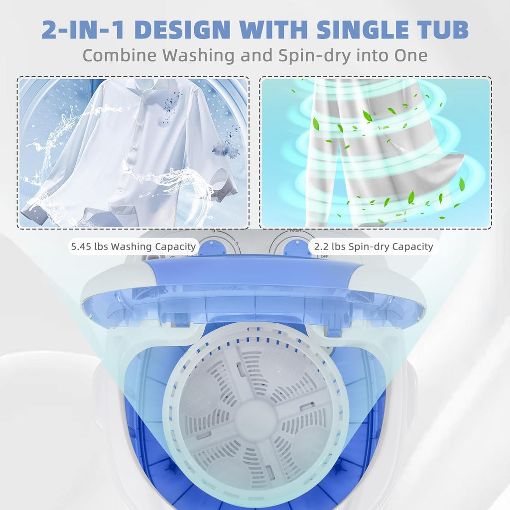 Mini Spin Dryer Portable Washing Machine, Compact Laundry for Home, Apartment, RV, Blue
