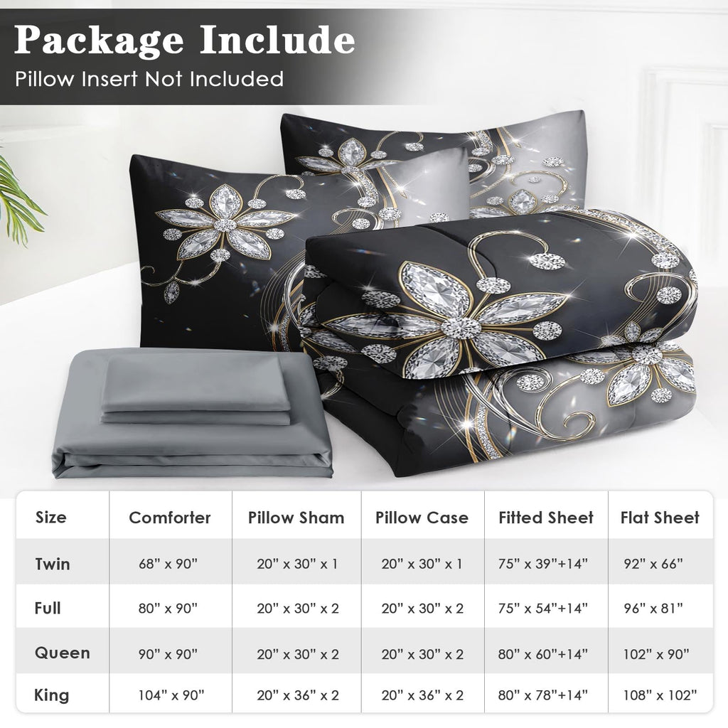 Full Comforter Set with Sheets, 7 Pieces Diamond Crystal Bedding