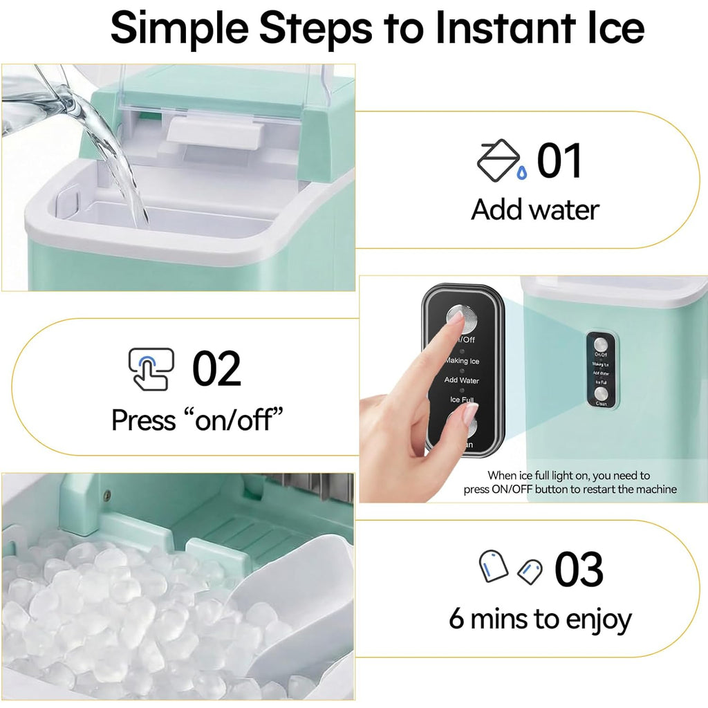 Nugget Ice Makers Countertop, Portable Nugget Ice Machine, Ready in 6 Mins, 24lbs in 24Hrs, Auto-Cleaning