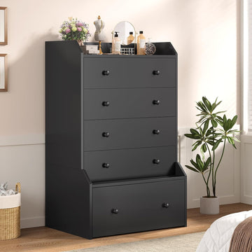 5 Drawer Tall Black Dresser | Chest of Drawers,Large Modern Vertical Dresser ,Closet