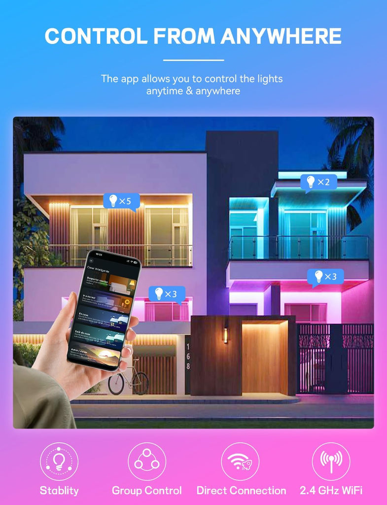 Smart Light Bulbs, WiFi & Bluetooth 5.0, Work with Alexa Google Assistant, App Control, Color Changing LED Bulb,E26 (4Pack)