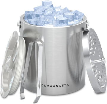 Stainless Steel Ice Bucket For Parties With Lid And Ice Tongs,Insulated Wine Bucket With Strainer Keeps Drinks Cold