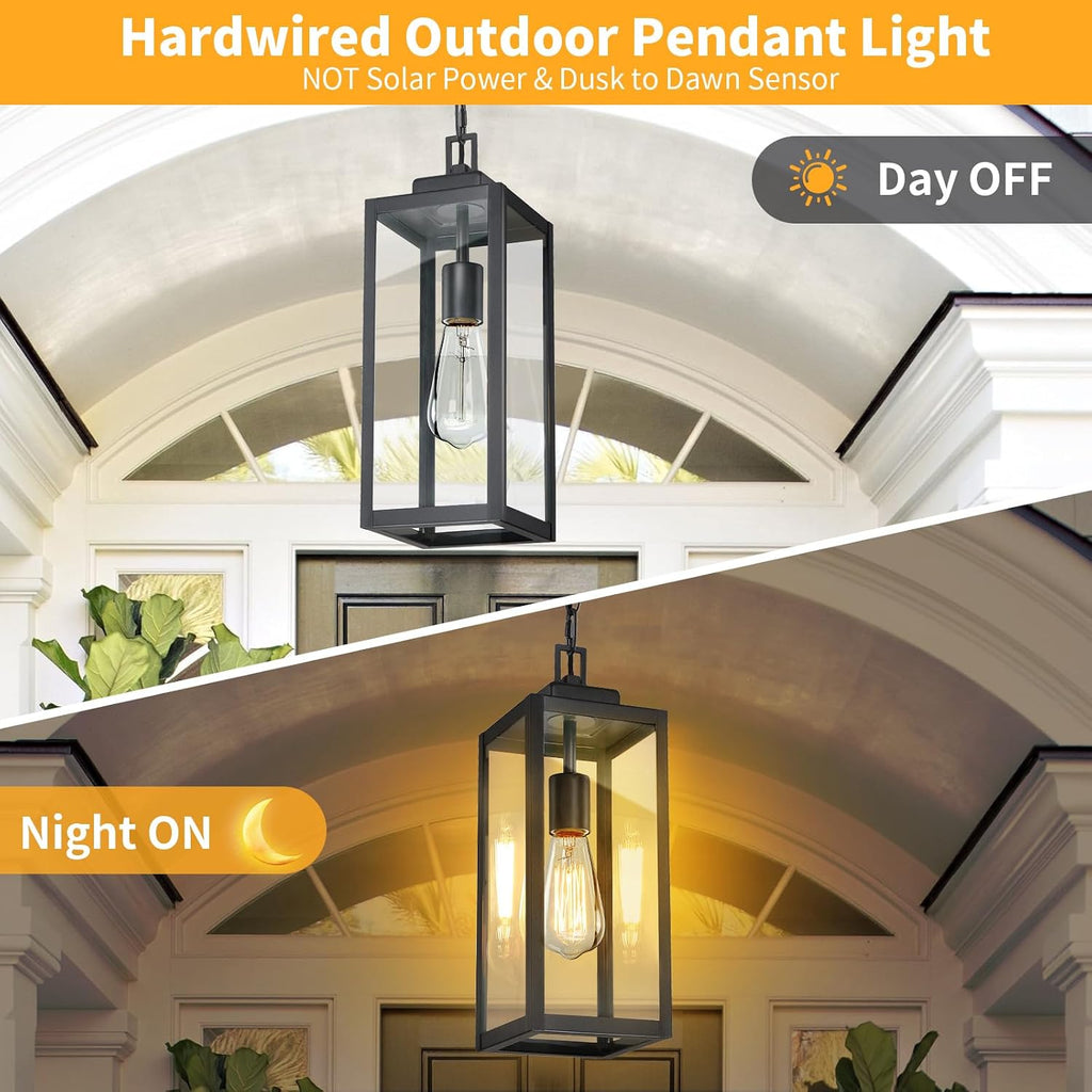 2 Packs 15'' Large Outdoor Pendant Light, Modern Outside Chandelier Outdoor Hanging Lantern Light