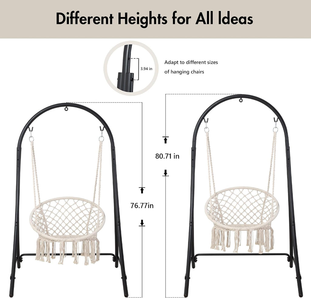 Adjustable Hammock Chair Stand, Heavy Duty Hanging Chair Stand, Black | Large Hammock Swing Chair Stand with Safety