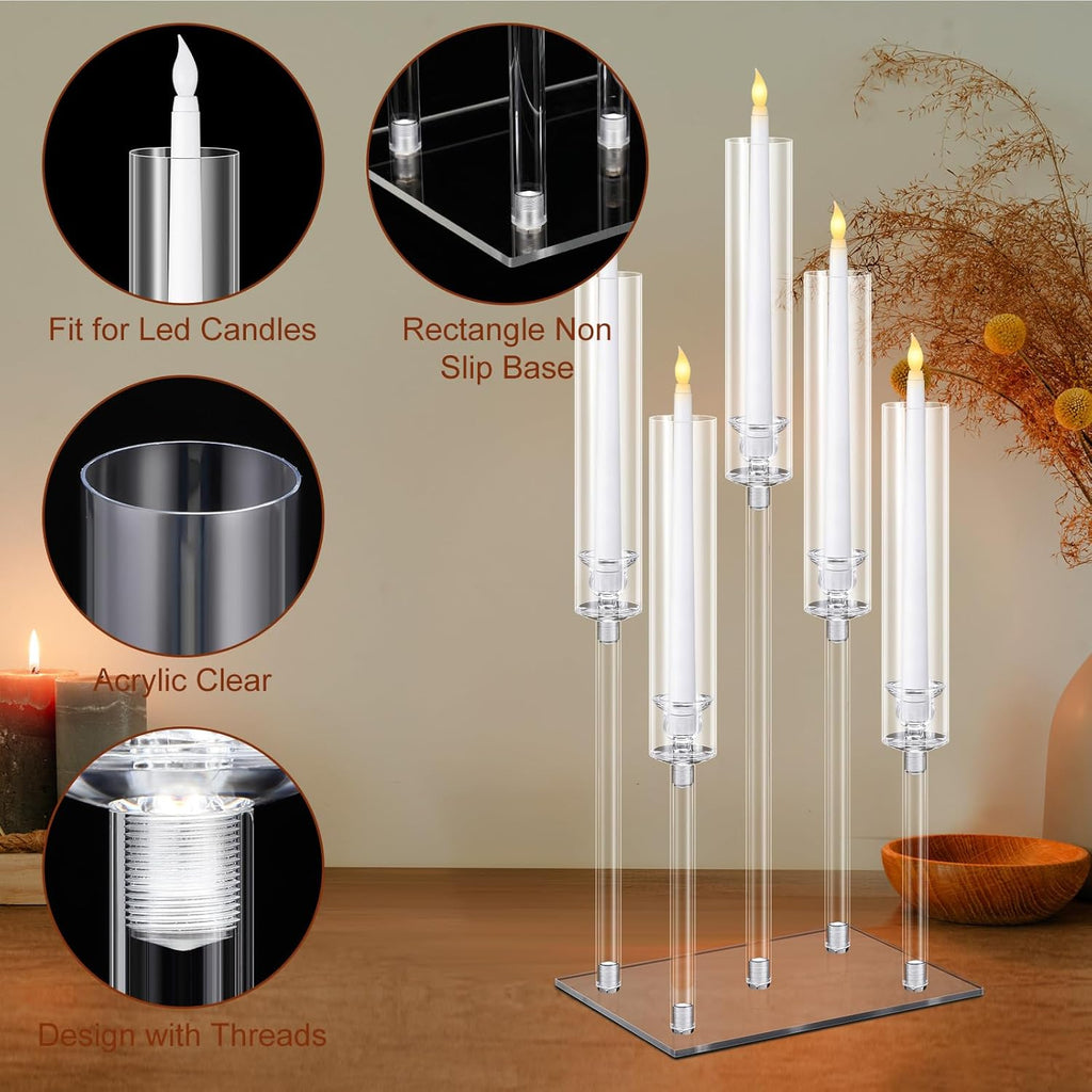 8 Pcs 5 Arm Acrylic Candelabra Centerpieces Clear Candelabra Candle Holder Crystal Taper Candlestick with Rectangular