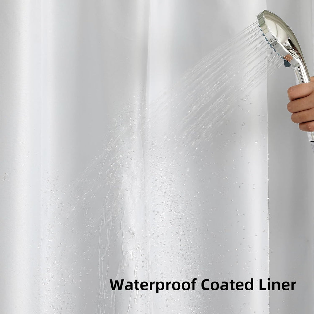 Beige No Hook Waffle Shower Curtain Set, 72" W x 75" L | Snap-In Fabric Liner, Mesh Top Window, Heavy-Duty Waffle