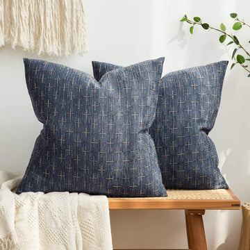 Pack of 2 Decorative Burlap Linen Euro Sham Throw Pillow Covers Modern Farmhouse Vintage Pillowcase Rustic Woven