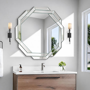 Bathroom Mirror-28"X28" Wall Mirrors Decorative, Beveled Edge Frameless Mirror for Wall Bathroom, Vanity Room