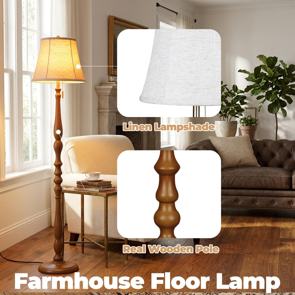 Wood Floor Lamp, Farmhouse Standing Lamp Remote
