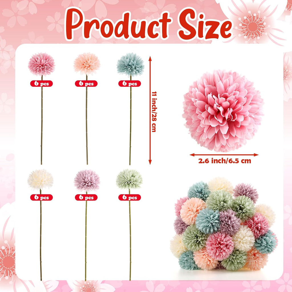 36 Pcs Pastel Artificial Chrysanthemum Flowers Faux Flower Ball Bouquet Silk Fake Marigold Mum for Easter St Patricks