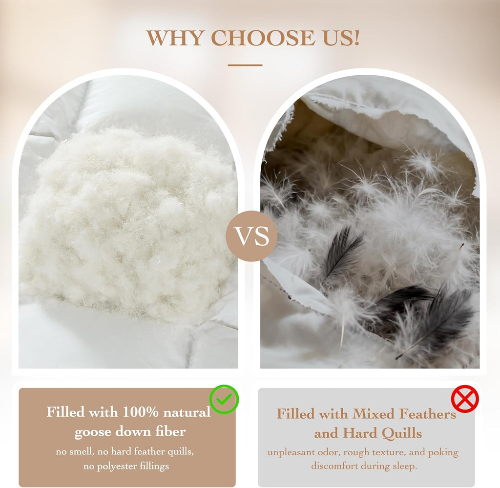 Goose Down Fiber Comforter King - All Season Naturally Breathable Down Comforters