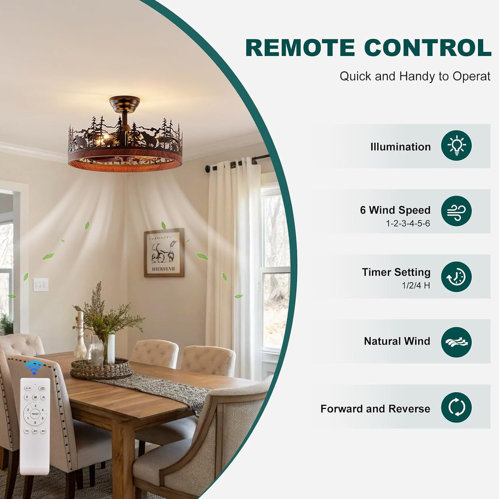 21 Inch Flush Mount Farmhouse Ceiling Fan with Light and Remote