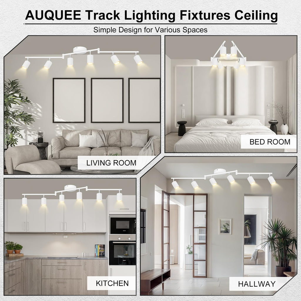 6 Light Track Lighting Fixtures Ceiling, Matte White Kichen Track Lighting Fixtures with Rotatable Light Heads