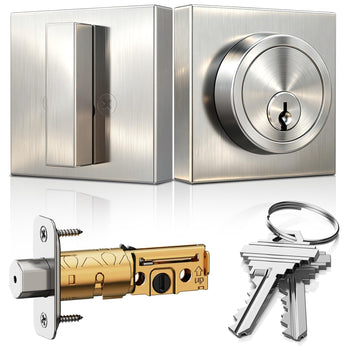 Modern Square Deadbolt, Satin Nickel Single Cylinder Door Lock ANSI 3