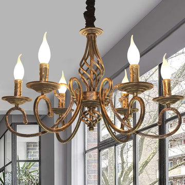 Rustic 6-Light Chandeliers,French Country Vintage Chandelier,Metal in Antique Bronze Pendant Chandelier,Pendant Light Fixture for Island Kitchen Farmhouse Dining Room Living Room