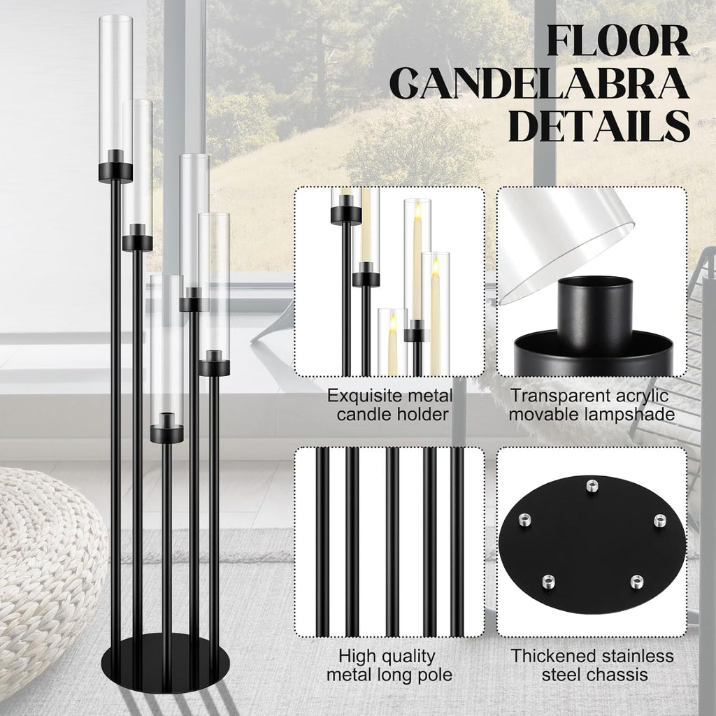 5 Arm Candelabra Centerpieces for Tables 42.5'' Tall Floor Candle Holder Metal Candlestick Stand with Acrylic